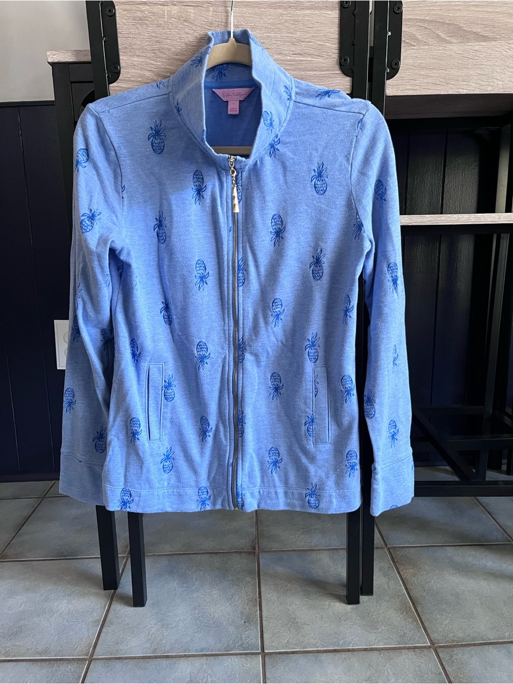 Lilly Pulitzer Light Blue Pineapple-Print Zip Jacket